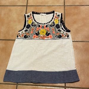 Linen Embroidered Floral Tank Top